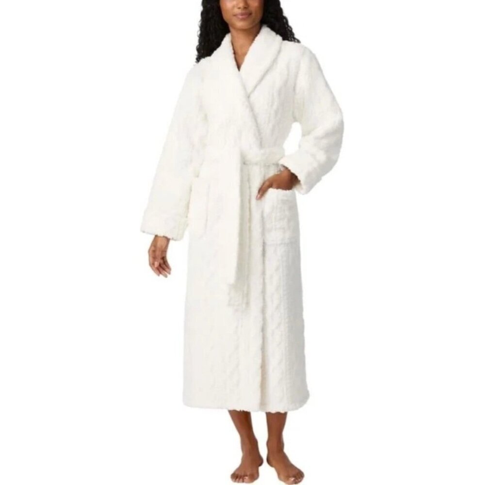 Room Service Women's Size S White/ Ivory  Fuzzy Sherpa Robe JCK204